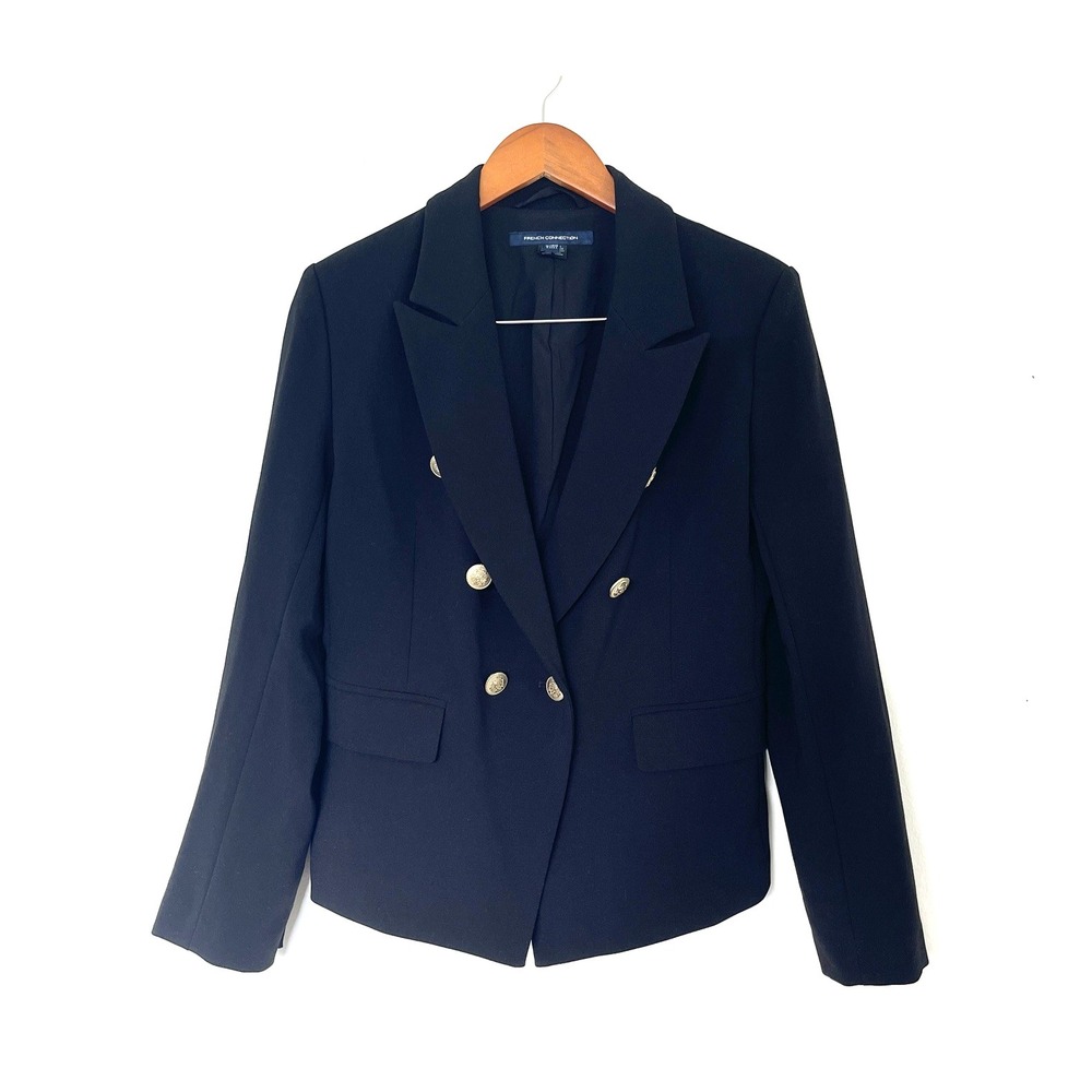 French Connection Womens Gold Buttons Jacket Blazer Sz 2 XXS Black Classic Lux